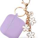 Maxjoy for Apple Airpods 4th Generation Case Cover(2024), Silicone Case with Cherry Blossom Ornament Keychain Compatible with Airpods 4 case for Women,Men-Lavender