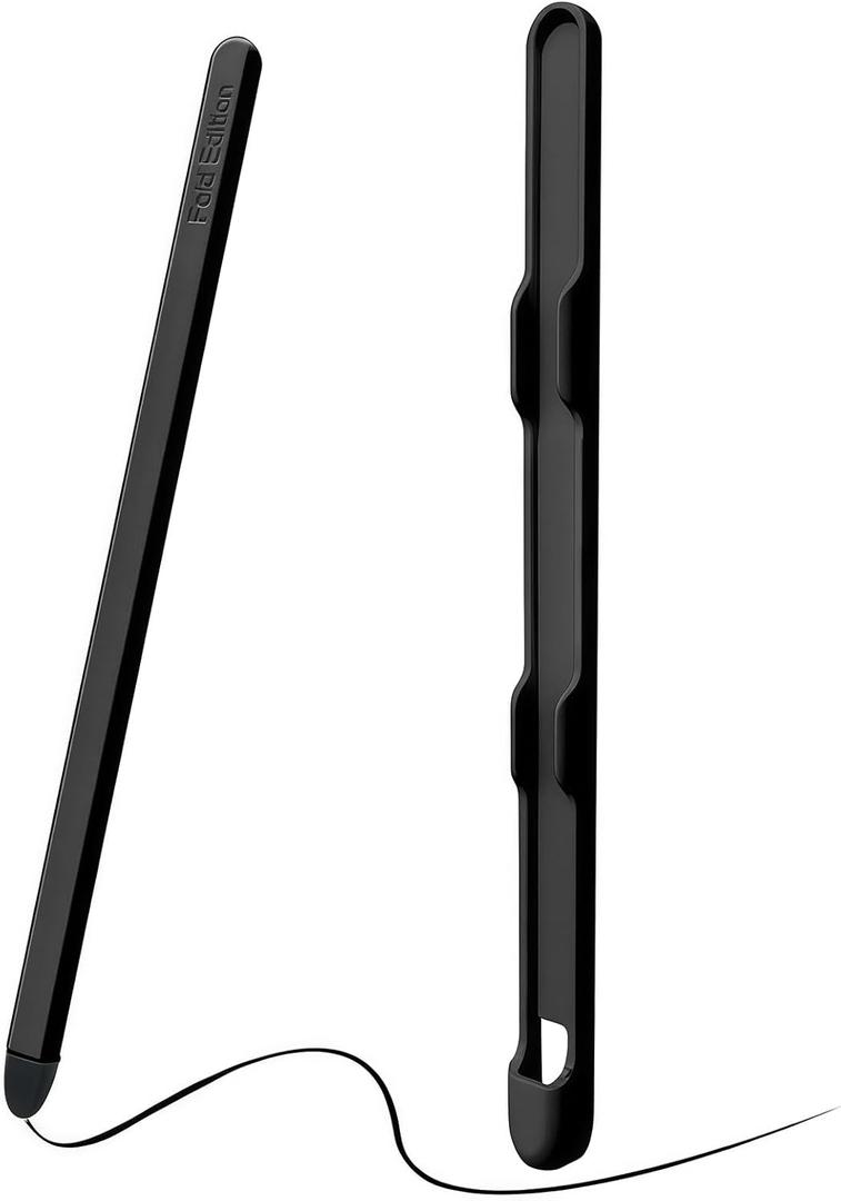 Stylus Pen & S Pen Holder for Samsung Galaxy Z Fold 7/6 / 5 / Galaxy Z Trifold Case, Adhesive S Pen Slot Slim Stylus High Sensitive Silicone Tip for Z Fold 6/5 S Pen Edition, Matte-Black