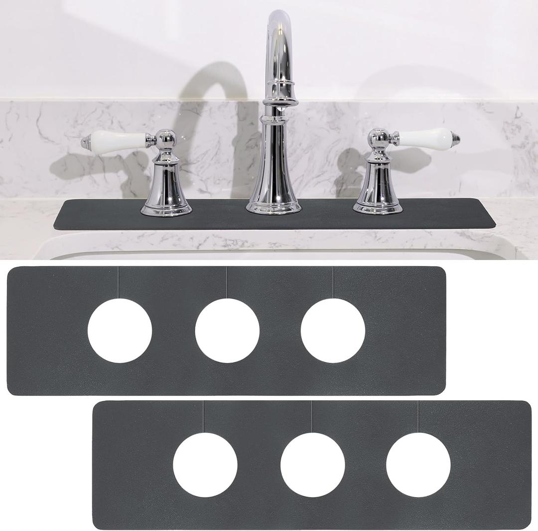 Tioncy 2 Pcs Drip Catcher Diatomite Faucet Mat for Kitchen(pre-made 3 Hole) Faucet Mat Splash Catcher Sink for Bathroom Sink(Round Hole,Dark Gray)