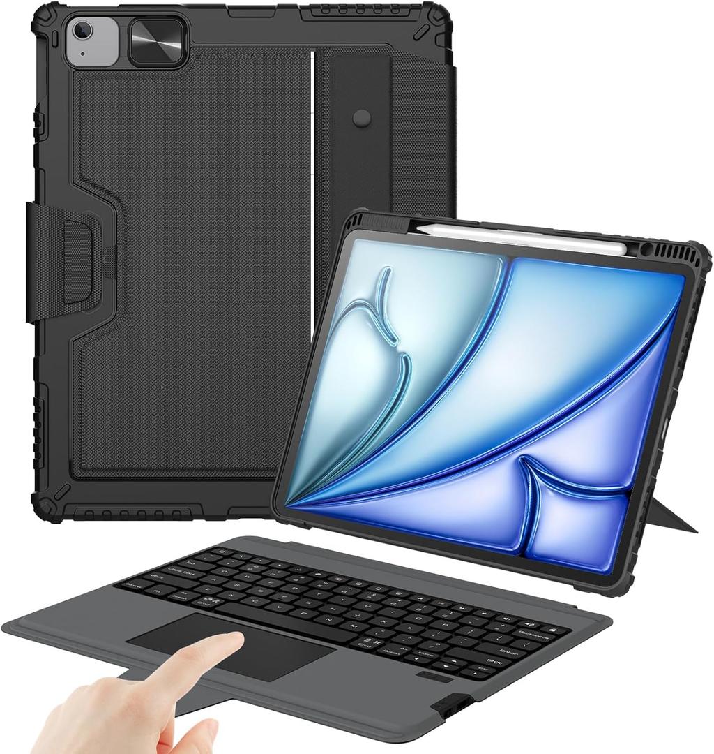 Nillkin Keyboard Case for iPad Air 13-inch (M4 2026/M3 2025/M2 2024), iPad Pro 12.9-inch (6th/5th/4th/3rd Gen) Rugged Case with Detachable Keyboard, Magic Trackpad, Portrait/Landscape Stand, Black