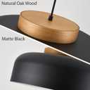 Modern Large Pendant Light Fixture, 17.7 inch,Natural Wood Cap, Matte Black Finish, Simple Pendant Lighting for Kitchen Island, Dining Room, Table
