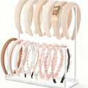 Josmimic Headband Holder Organizer Metal 2-Tier with Tray: Hair Accessories Display Stand Storage Hairband Rack Necklace Stand Home Bedroom for Girls Women, White