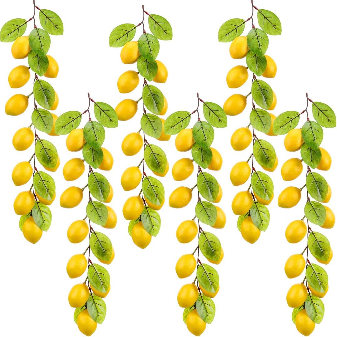 6 Pcs Artificial Lemon Garland 20 Inch Summer Lemon Fruit Vine with Green Leaves Fake Hanging Plants Greenery Decor for Home Garden Door Wall Mantle Wedding Party Table Decoration