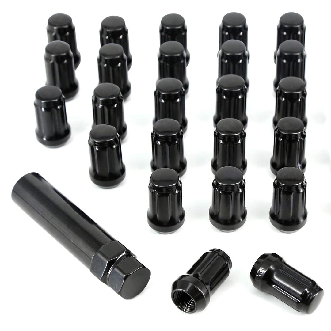 M12x1.5 Black Spline Lug Nuts 24pc + Tool, 12x1.5mm Wheel Lug Nuts Compatible with Toyota Tacoma 4Runner FJ Cruiser Lexus gx470 Mitsubishi Montero Ford Ranger Most 6 Lug 4 Lug Wheels