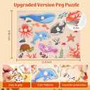 Wooden Peg Puzzles for Toddlers 1-3, 2 Pcs Montessori Puzzles, Upgraded Animal & Sea Themes Puzzles, Great Preschool Educational Learning Gifts for Girls and Boys