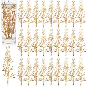 80 Pieces Faux Flowers for Centerpiece Vase, Filling in Floating Candles Mini Flower Filler for Wedding Dinning Table Party Home Bar Restaurant Decoration, 6 Inch (Gold)