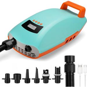 Swonder Seawolf Paddle Board Pump w/ 9000mAh Battery Powered, 2X Faster 20 PSI SUP Electric Air Pump w/Dual Cylinders, Dual Stage, Active Cooling System for Inflatable Paddleboard, Kayak (Cyan/Tangerine)