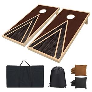 Cornhole Boards Set - Regulation Size 4x2/ 3x2ft Solid Wood Corn Hole Game Set with 8 Bean Bags and 2 Cornhole Boards - Perfect for Outdoor Game (4'x 2' Cornhole Sets)