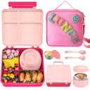 Aimsnk Kids Bento Lunch Box with 8oz Soup Thermo, Kids Leakproof Lunch Food Containers with 4 Compartment,Insulated Hot Food Jar with Lunch Bag for School, Travel (Pink)