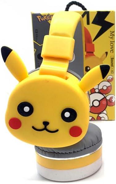 Wireless headset kids headphones cute earphones bluetooth headset headphone for boys girls, canceling noise with mic. Audfonos para nios y nias con microfono (Pika, Yellow), AH-806D
