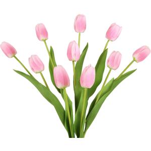 IPOPU 10PCS Real Touch Fake Tulips 18.9" Real Looking Rose Pink Tulips Artificial Flowers Realistic Faux Flowers for Wedding Party Spring Easter Home Decoration (Rose Pink)