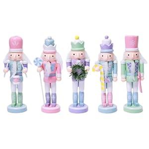 OEUVI 5PCS Christmas Decorations Nutcracker Ornament, 5 inch Wooden Soldier Decor Xmas Tree Hanging Nutcracker Soldier Set for Tree Table Decor Gifts