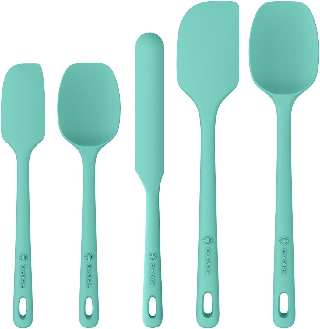 ChefAide 5 Pieces Silicone Spatula Set, Food Grade Rubber Spatula, Upgrade Strong Handle with Ergonomic Grip, Heat Resistant Up to 600F for Nonstick Cookware, Cooking