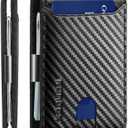 RUNBOX Slim Wallets for Men - Leather Money Clip Mens Wallet - RFID Blocking Front Pocket Bifold Wallet - Thin Credit Card Holder with Gift Box (Carbon Black)