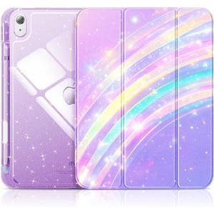 INFILAND Compatible with iPad A16 11th Generation 11 Inch 2025 Case, iPad Case 10th Generation 10.9 Inch, Glitter Cover with Sparkly Clear Back, Pencil Holder, for Kids Girls (Lilac Dream Arc)