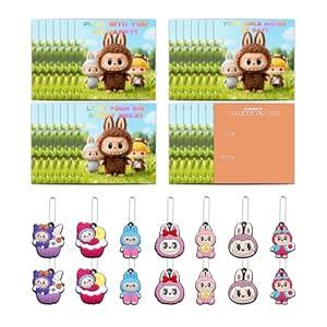 28 Pack Valentines Day Gifts for Kids Classroom, Card Boxes with Mini Cartoon Character Keychains Bulk for Boys Girls School Exchange Party Favor School Teacher Student