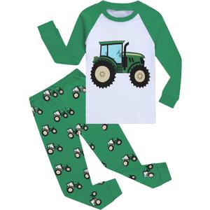 CM-Kid Little Boys Pajamas 2 Pieces Long Set Cotton Sleepwear Kids Excavator Pjs Toddler Winter Clothes Jammies Size 2-7T (4T, 4# Tractor)