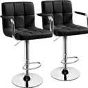 Yaheetech Bar Stools Set of 2, PU Leather Height Adjustable Swivel Barstools, Hydraulic Kitchen Counter Height Bar Chairs with Armrest and Back for Kitchen, Dining Room, Black