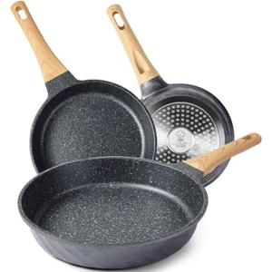 YIIFEEO Frying Pans Nonstick, Induction Frying Pan Set Granite Skillet Pans for Cooking Omelette Pan Cookware Set with Heat-Resistant Handle, Christmas Gift for Women (8" &9.5" &11"), 3 Pcs - 8inch&9.5inch&11inch