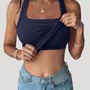 REORIA Built in Bra Tank Tops for Women Summer Sleeveless Racerback Square Neck Casual Basic Ribbed Tops 2026 (Blue, M)