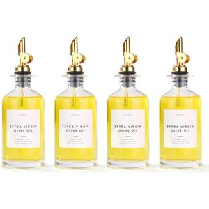 Molimoli Glass Olive Oil Cruet Set - 350ml Bottles With Weighted Pourers, Set of 4 (Gold)