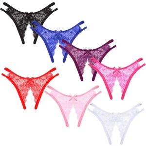 7 Pieces Women Thongs Thin Ropes Panties Transparent Thong T Shape Pants See Through Panties Breathable Underwear for Women (Large, White, Red, Purple, Black, Pink, Rose, and Royal Blue)