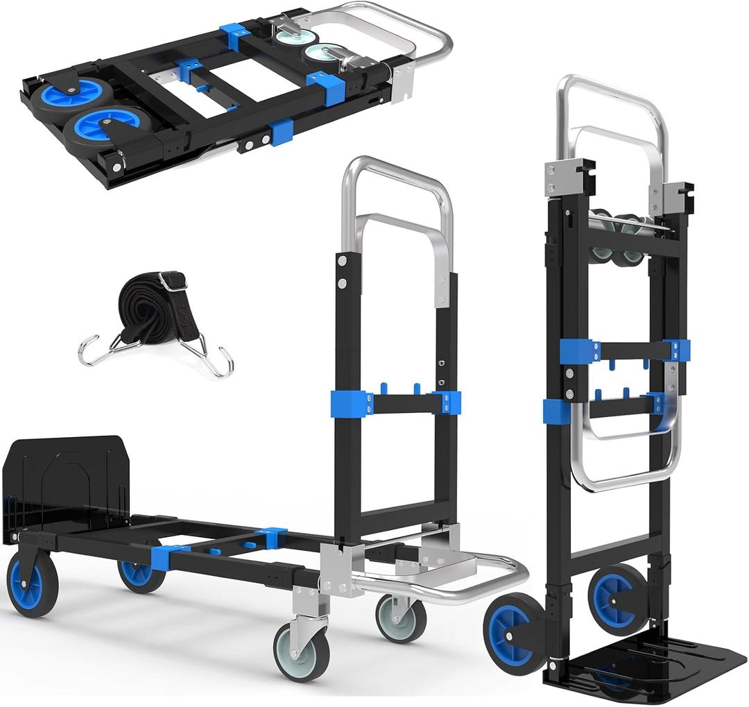 3-in-1 Folding Hand Truck, 500 lb Heavy Duty Steel Dolly
Convertible Hand Truck Dolly with Telescoping Handle, Rubber Wheels, Foldable for Boxes, Luggage, Appliances & Warehouse