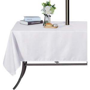 SARAFLORA Outdoor and Indoor Tablecloth -60x84 inch White, Wrinkle Free Washable Waterproof Table Cloth with Umbrella Hole and Zipper Rectangle Table Cover for Spring/Summer/Patio/Picnic/BBQS/Party
