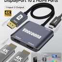 DisplayPort to Dual HDMI Adapter 1 in 2 Out | 4K60Hz, DP Source to HDMI Splitter Extended Display port splitter for Dual monitors, for Desktop,Laptop,NVIDIA, AMD Graphics Card - MACOS Not Support MST