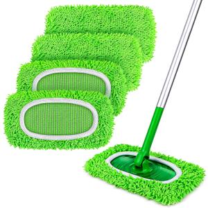 HOMEXCEL Reusable Microfiber Mop Pads,Mop Pads Replacements for Wet & Dry Use, Floor Cleaning Sweeping Mopping Pads Refills for Household Cleaning, Pack of 4 (Green)