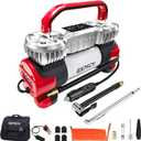 GSPSCN 6X Faster Inflation Digital Dual Cylinder Portable Air Compressor,12V Metal Tire Inflator w/Adapter & Pencil Pressure Gauge 150PSI LED LightHeavy Duty Air Pump for Car,Truck,SUV,ORV,RV,Balls (Red)