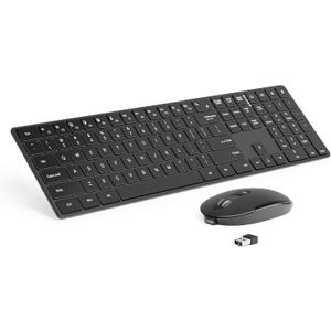 Wireless Keyboard and Mouse Combo - 2.4GHz Wireless Connection - Ultra Slim - Silent Mouse, Compact Full Size Keyboard and Mouse Set- Adjustable 1600 DPI (Black)