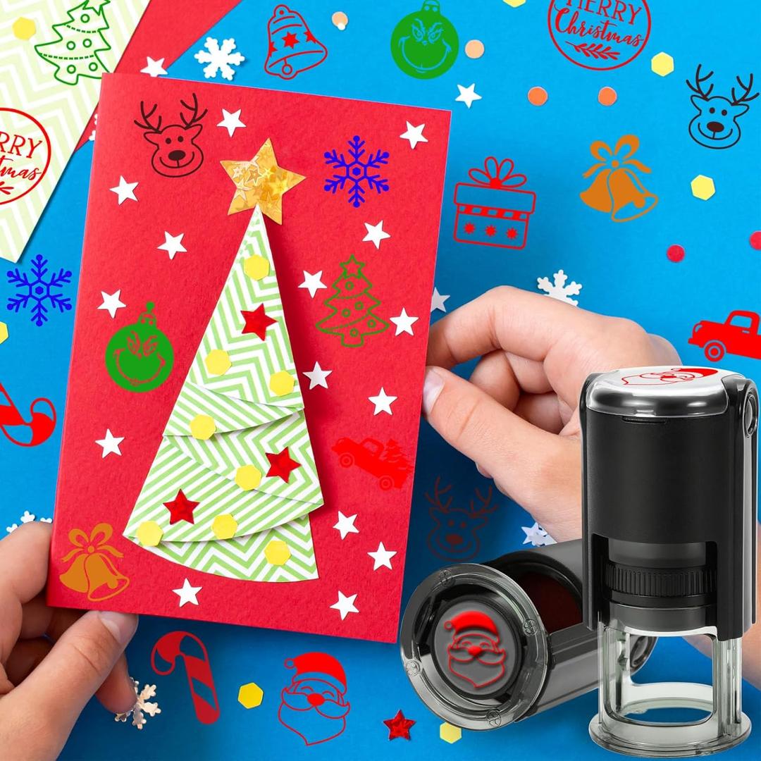 Self-Inking-Christmas-Rubber-Stamps for Craft Cards Christmas Stamps for Kids Teacher Stamps for Christmas Card Making Supplies Holiday Stamps for Paper Crafting (Santa Claus-Small)