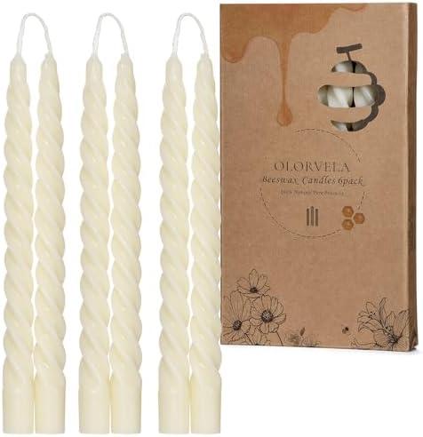 Beeswax Taper Candles,Spiral Taper Candle White Unscented Twisted Candlesticks 10 Inch Smokeless Candle Stick for Wedding Dinner Decor Creative Gift 4PCS
