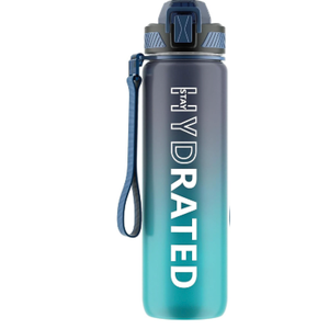 Water Bottle with Straw, 32oz Motivational Water Bottles with Time Marker to Drink, Tritan BPA Free, 1L Sports Water Bottle with Carry Strap LeakProof for Women Gym Fitness Outdoor (1 Pack) (Dark Blue)