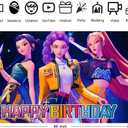 Demon Movie Hunters Birthday Decorations,Demon Movie Hunters Happy Birthday Banner Backdrop for Kids Birthday Party Supplies 60 * 40 inches