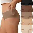 SHARICCA Womens Seamless Underwear No Show Hipster Panties Invisible Lightweight Nuage Bikinis Briefs Microfiber Pack (Medium, 5p - Soft Browns & Nudes)