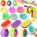 JOYIN 18 PCS Silicone Fidget Toys Set, Quiet Silicone Sensory Toys for Kids & Adults, Stress Relief Pack with Sensory Stones, Fidget Rings, Push Boards, Stretchy Strings & Textured Wristbands
