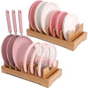XiaoyuziTF Bamboo kitchen storage rack - adjustable lid rack, suitable for cabinet storage, perfect for pots, pans, cutting boards, baking pans, plates, etc- Keep the kitchen clean and tidy