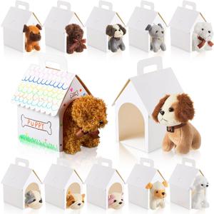 ShinyRelief 24 Pcs Adopt a Puppy Party Favors Bulk 12 Pcs Dog Party Favors Boxes 12 Pieces Mini Plush Dog Stuffed Animals for Birthday Thanksgiving Christmas Decoration Gifts (White)