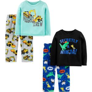 Simple Joys by Carter's boys 4-piece Pajama Set (3T, Aqua Blue Trucks/Black Dinosuar/Cobalt Blue/Grey Construction)