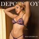 Women's 2 Piece Underwire Bra and Panty Sets Sexy Butterfly Floral Lingerie Set for Women (Purple, M)