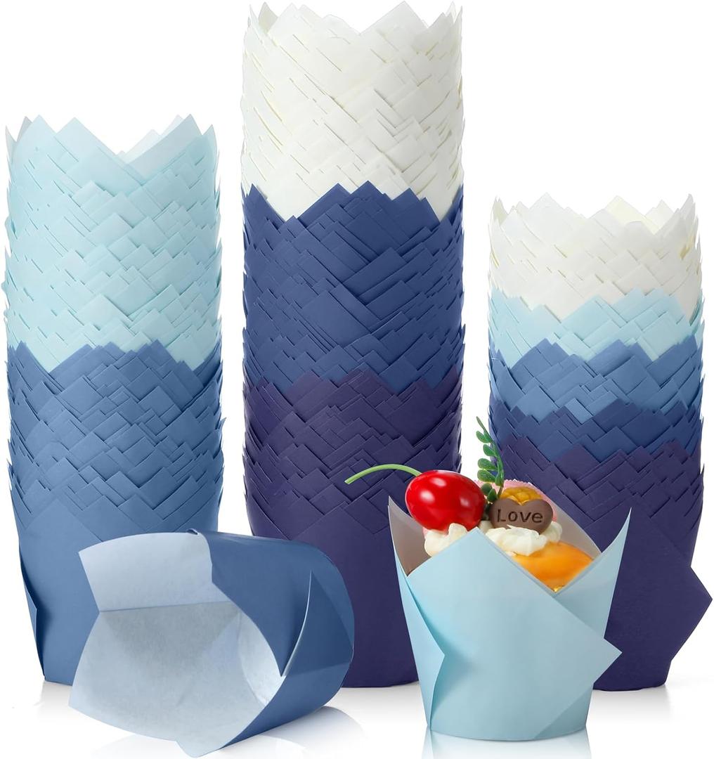 Havawish 500 Pcs Jumbo Gradient Blue Tulip Cupcake Liners, Party Cupcake Baking Liners Greaseproof Wrappers Muffin Liner Holders for Wedding Birthday Baby Shower Holiday Party Baking Cups