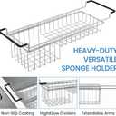 TreeLen Over The Kitchen Sink Caddy Sponge Holder Organizer Drying Rack Expandable for Sponge Brush Soap 13.8" to 20.8", Stainless Steel