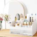 Makeup Organizer with Drawers, Cosmetic Storage for Dresser Vanity and Bathroom Countertop, Beauty Holder for Lipstick Brush, Skincare Organizer for Vanity, Cosmetic Display Case (White)