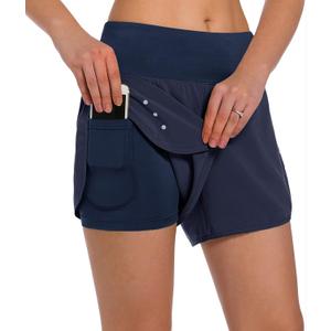 Ksmien Women's 2 in 1 Running Shorts - Lightweight Athletic Workout Gym Yoga Shorts Liner with Phone Pockets,medium