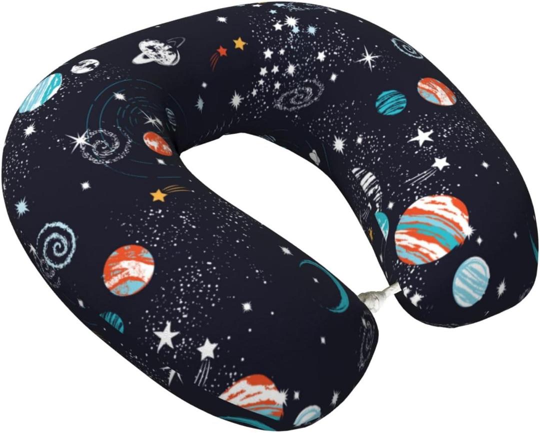 Memory Foam Travel Pillows for Airplanes - Soft Galaxy2 U Shaped Plane Neck Pillow for Sleeping for Traveling, Car, Train, Napping, and Home, Washable
