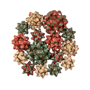 RUSPEPA Kraft Paper Christmas Gift Bow Assortment - Red, Green and White Design for Christmas, Holiday, Birthday, Wedding, Baby Shower - Total 15 Bows, 3 Size