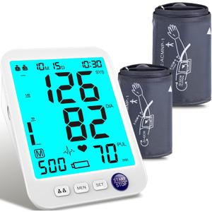 Blood Pressure Monitor-Automatic Blood Pressure Machine XL Cuff for Big Arms 13-21-Medium/Large Cuff 9"-17" Extra Large Backlit LCD Two User 1000 Mem (Blue