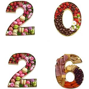 2026 Cardboard Number Shaped Mache Decorative Strawberries Fillable Chocolate Candy Cupcakes Box for Graduation and New Year's Parties (Gold, 14 Inch)
